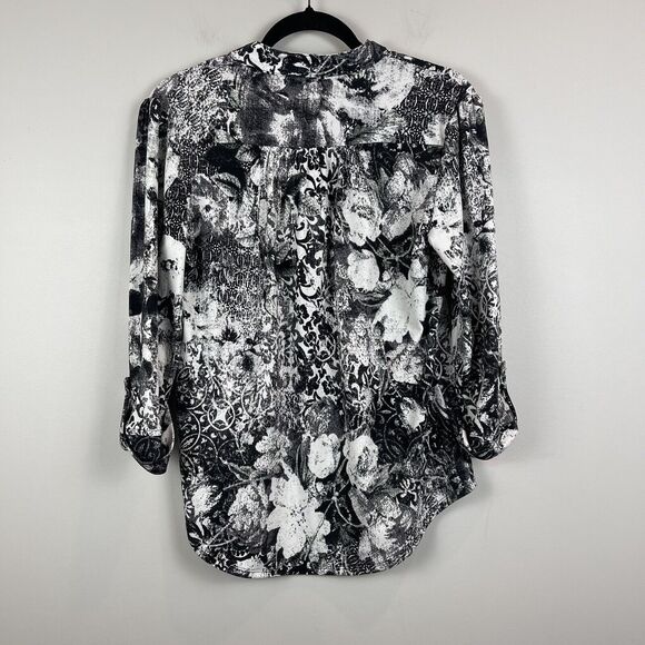 Cocomo Top Small Black White Stretch Popover Blouse Romantic Boho Chic Artsy - Picture 5 of 7